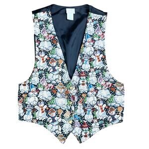 VTG 90’s Snowman Christmas Winter Tapestry Vest Size Large Made in USA